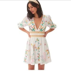 Anthropologie NWOT Embroidered Deep V Dress